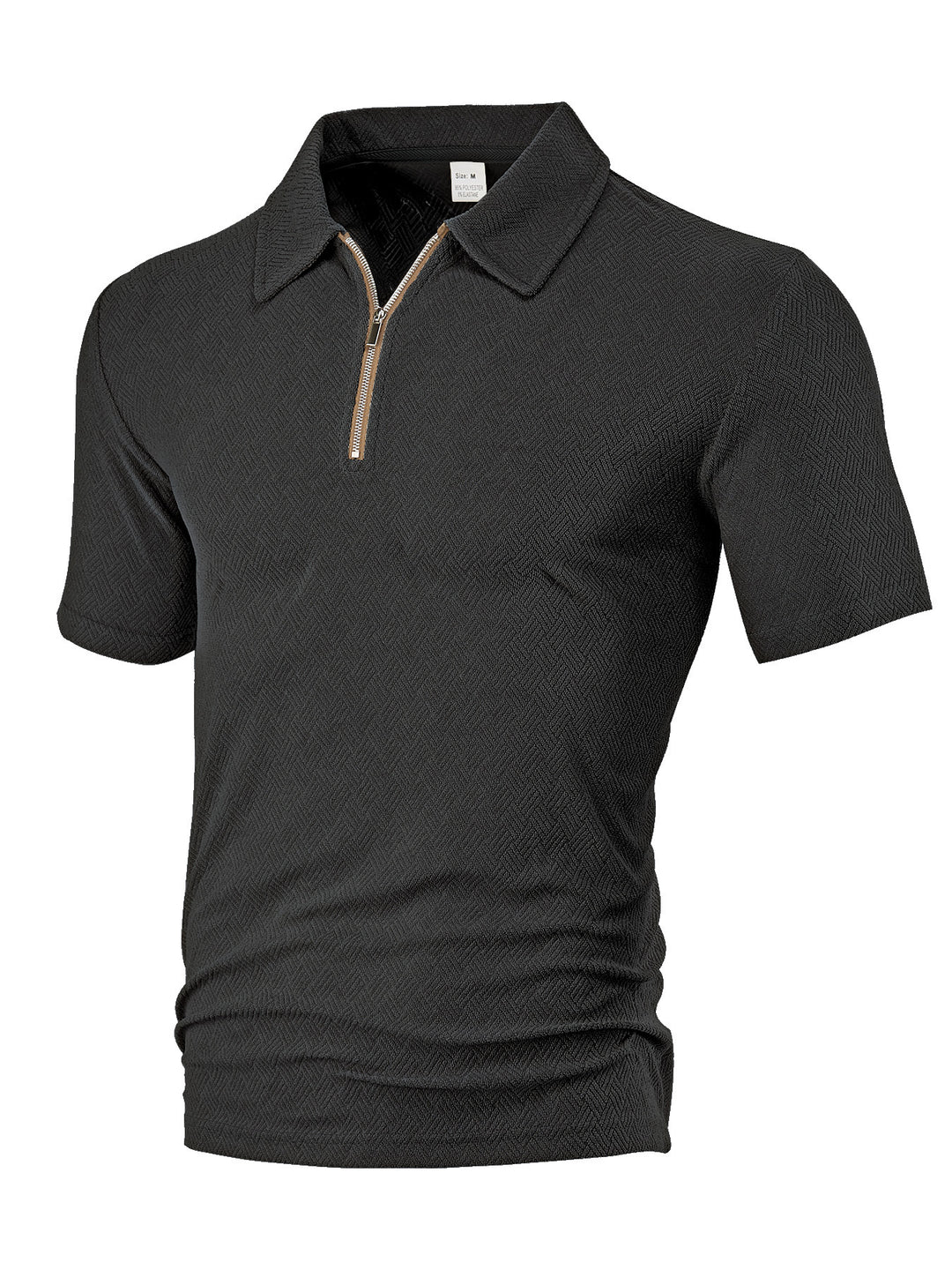 Herren nan schmal geschnittenes Halbzip-Polo mit feiner Fischgrät-Jacquardstruktur EB