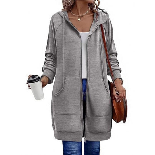 Damen modische Kapuzenjacke mit seitlichen Eingrifftaschen und Reißverschluss EB