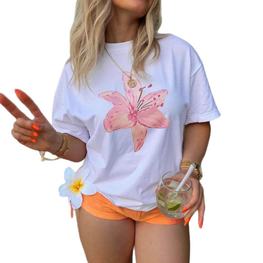 Damen T-Shirt mit floralem Aquarell-Design und entspannter Passform EB
