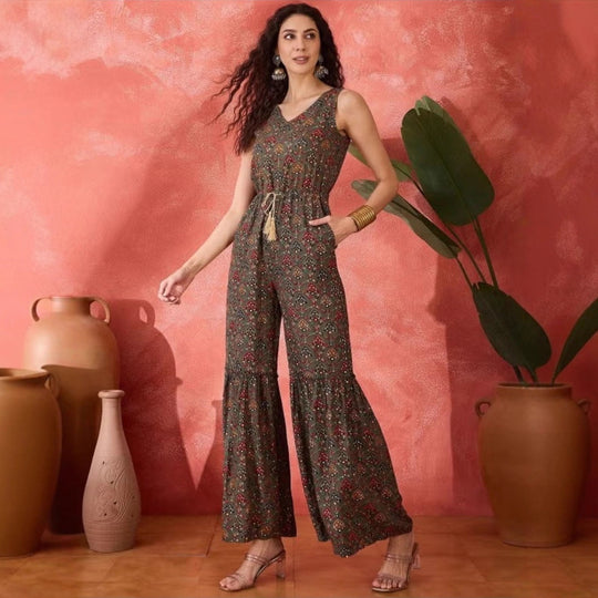 Damen Vintage-inspirierter Jumpsuit mit weitem Bein und Taillierung EB