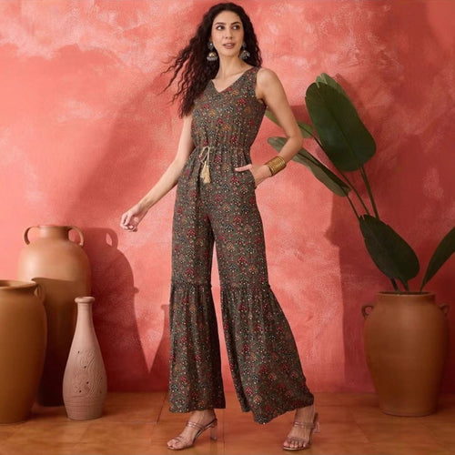 Damen Vintage-inspirierter Jumpsuit mit weitem Bein und Taillierung EB