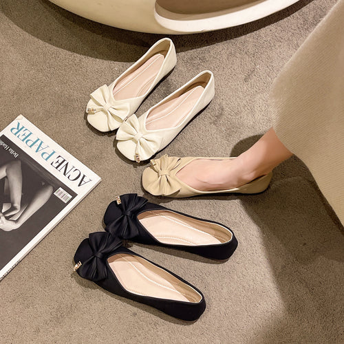 Damen elegante Ballerinas mit Schleifen-Detail und funkelndem Schmuck EB