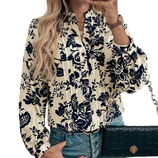 Damen Bluse mit floralen Motiven und eleganter Raffung EB