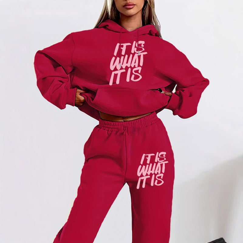 Damen Freizeit-Hoodie und Jogginghose Set mit inspirierendem Schriftzug EB