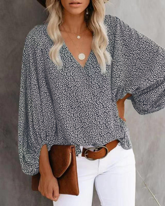 Damen Bluse mit weiten Ärmeln und floralem Muster EB