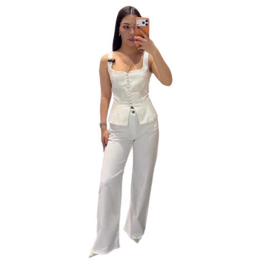 Damen Elegantes Top mit tailliertem Schnitt und dekorativen Knöpfen EB
