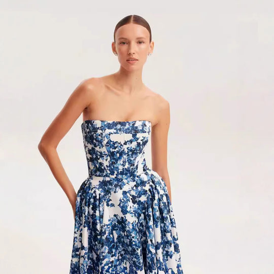 Damen Elegantes Blütenmuster-Maxikleid mit schulterfreiem Design EB