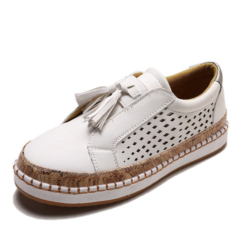 Damen perforierter Tassel-Slip-On Loafer mit Korkoptik-Plateau und gepolstertem Komfortfußbett EB