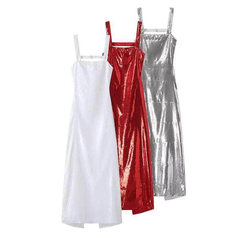 Damen Maxikleid mit glitzernden Pailletten und elegantem Schnitt EB