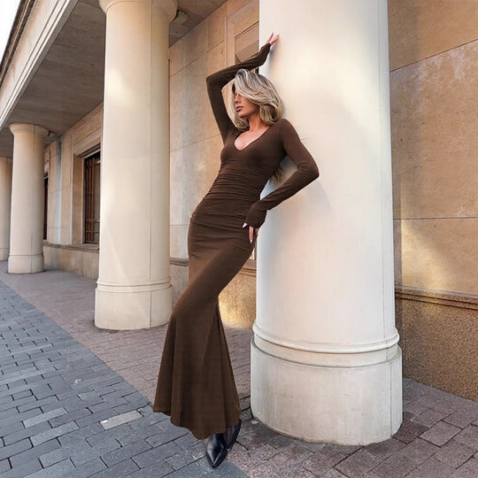 Damen elegantes Midi-Kleid aus hochwertigem Velours EB