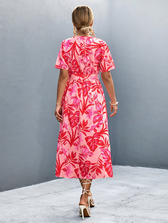 Damen Wickelmaxikleid mit floralem Muster und eleganter Schärpe EB