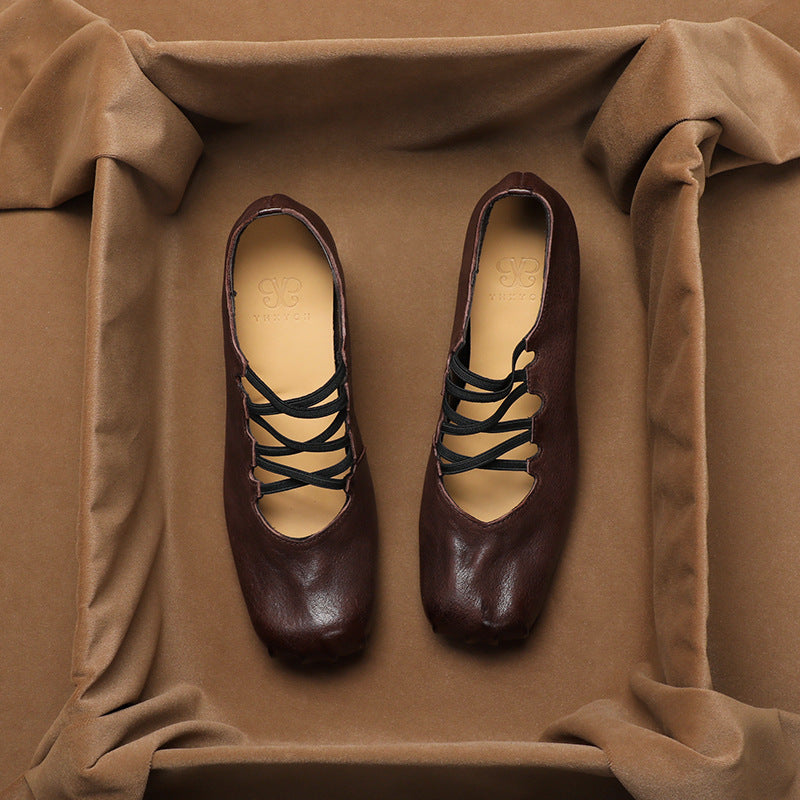 Damen Ballerina-Schuhe mit innovativem Schnürdesign und hochwertigem Leder EB