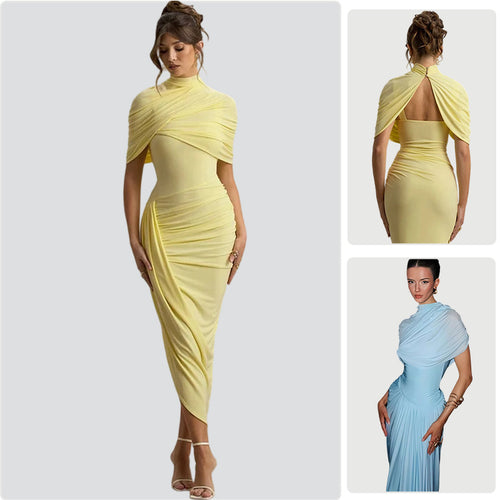 Damen Elegantes Maxikleid mit asymmetrischem Oberteil und sanften Drapierungen EB