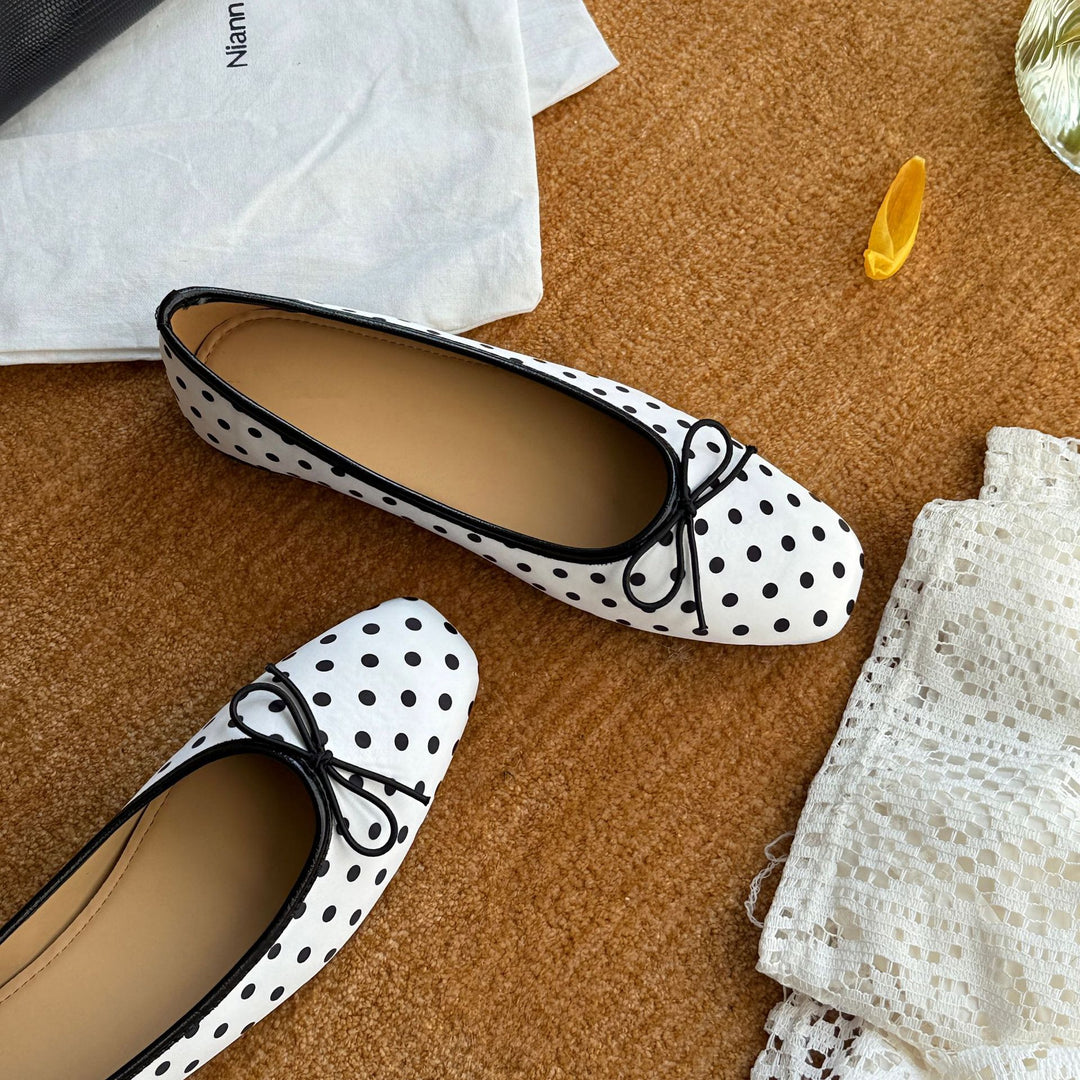 Damen Ballerinas mit modischem Punktmuster und dekorativem Schleifendetail EB