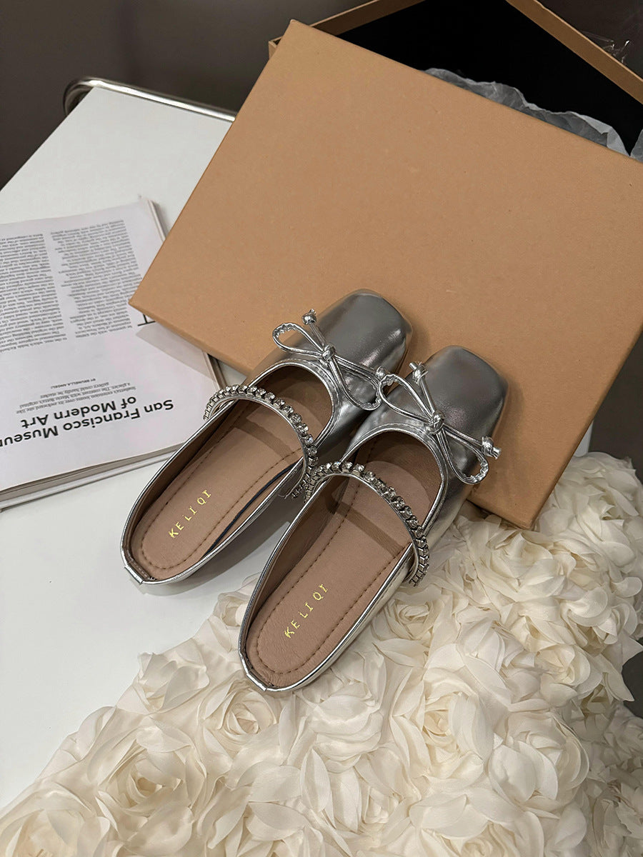 Damen elegante Ballerina-Slipper mit funkelndem Schleifenakzent und klassischer Form EB