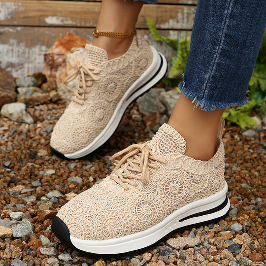 Damen  gestrickte Slip-On Plateau-Sneaker mit atmungsaktivem Obermaterial und gepolstertem Komfortfußbett EB