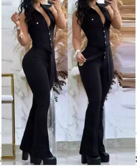 Damen Eleganter einfarbiger Overall mit tailliertem Schnitt und breiten Beinen EB