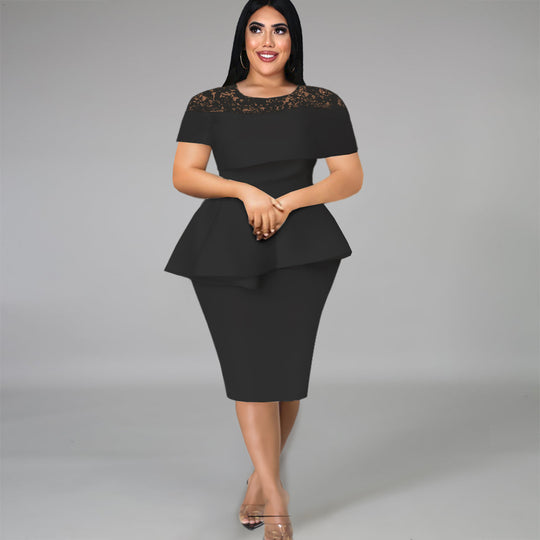 Damen Elegantes Peplum-Kleid mit Spitzenoberteil EB
