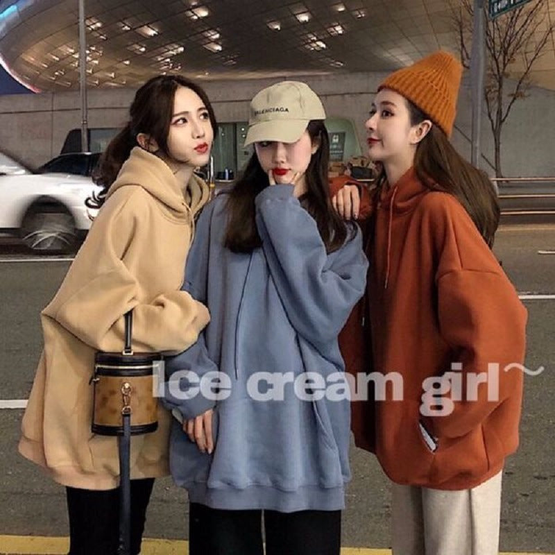 Damen kuscheliger Oversized-Hoodie mit hohem Kragen und praktischen Kängurutaschen EB