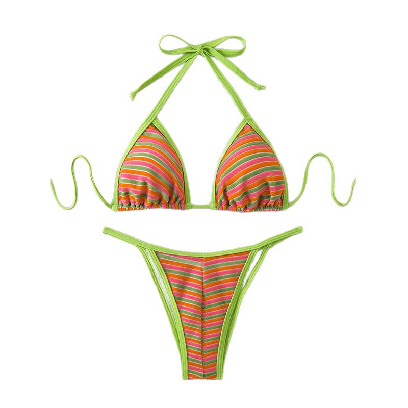 Damen Triangel-Bikini mit verspieltem Schnitt und bunten Streifen EB