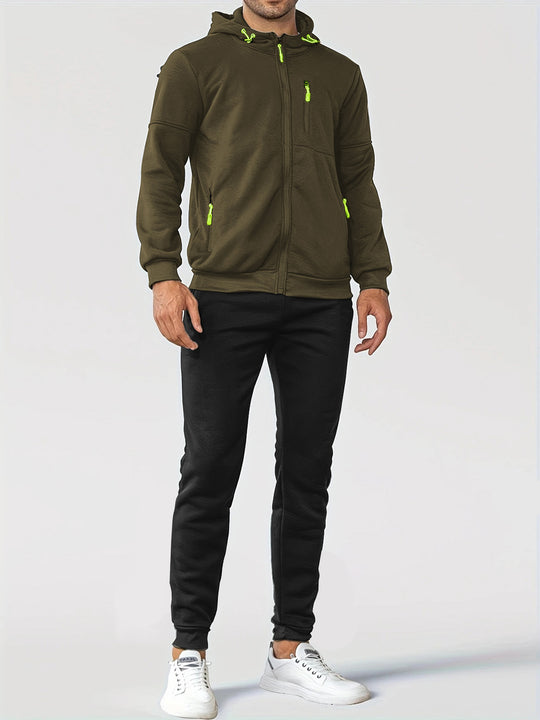 Herren nan technische Kapuzenjacke mit durchgehendem Frontreißverschluss, Brusttasche mit Reißverschluss und elastischen Bündchen EB