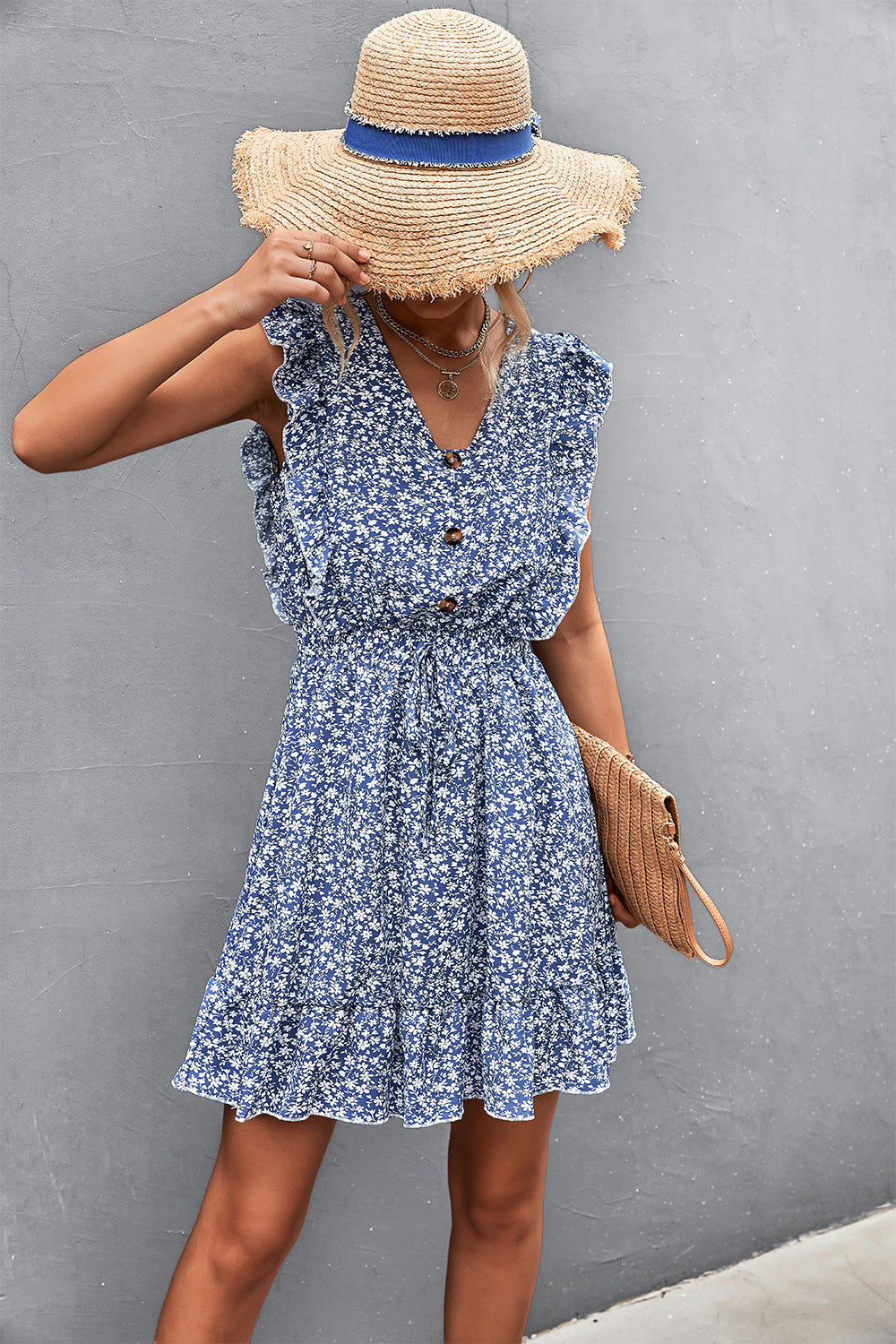 Damen Freizeitkleid mit voluminösen Rüschendetails und komfortablem Taillenzug EB