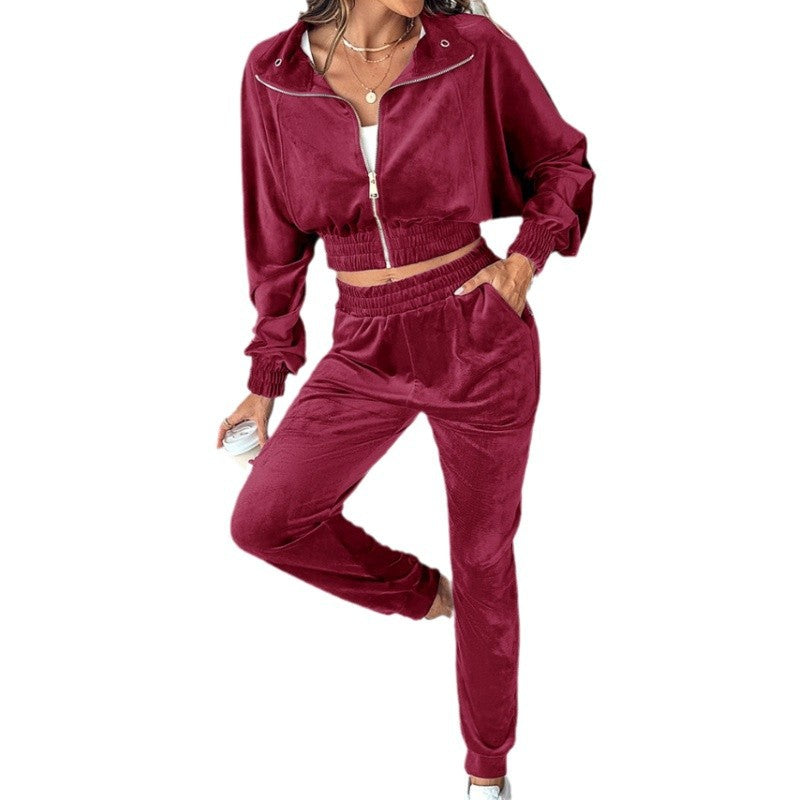 Damen Trainingsanzug mit cropped Jacke und elastischem Bund EB