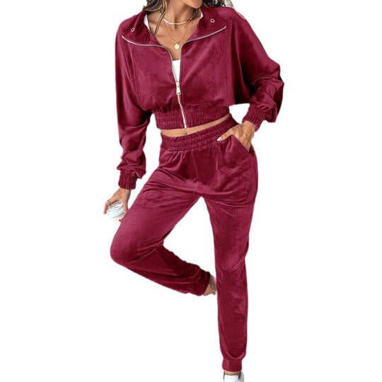 Damen Trainingsanzug mit cropped Jacke und elastischem Bund EB