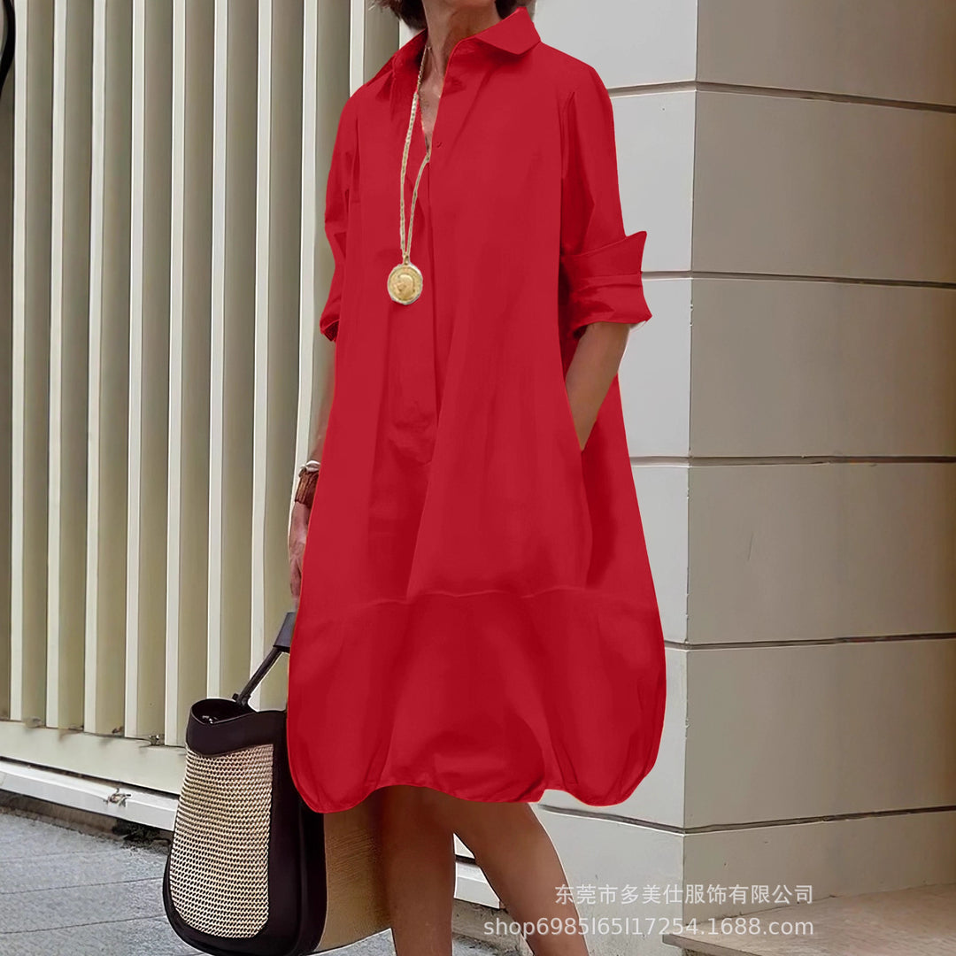 Damen lässiges Hemdkleid mit praktischen Seitentaschen und einem luftigen Schnitt EB
