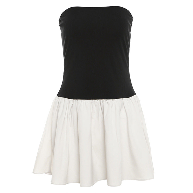 Damen Doppellagiges Wickelkleid mit trägerlosem Oberteil und fließendem Rock EB