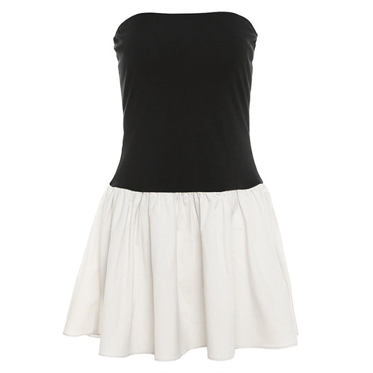 Damen Doppellagiges Wickelkleid mit trägerlosem Oberteil und fließendem Rock EB