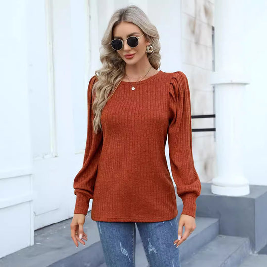 Damen Gemustertes Langarmshirt mit Puffärmeln EB