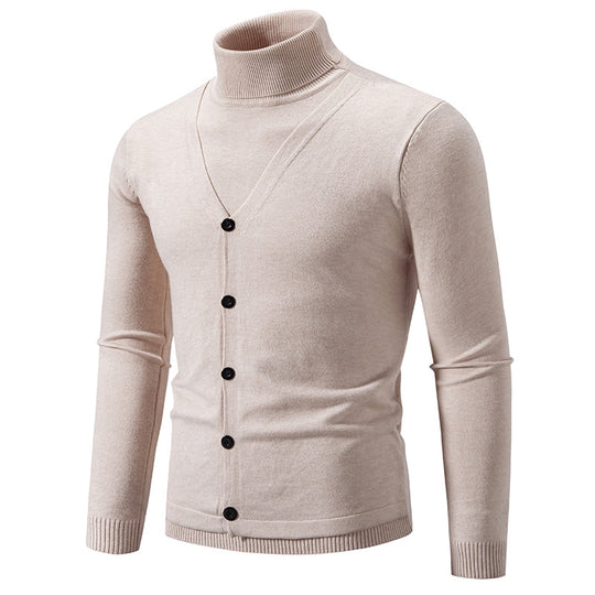 Herren eleganter Rollkragenpullover mit knöpfbaren Frontdetails und feiner Strickstruktur EB