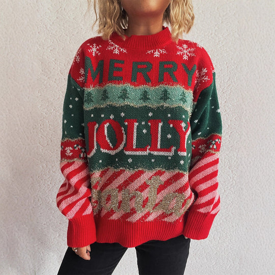 Damen Weihnachts-Pullover mit unverwechselbarem Motiv und gemütlichem Schnitt EB