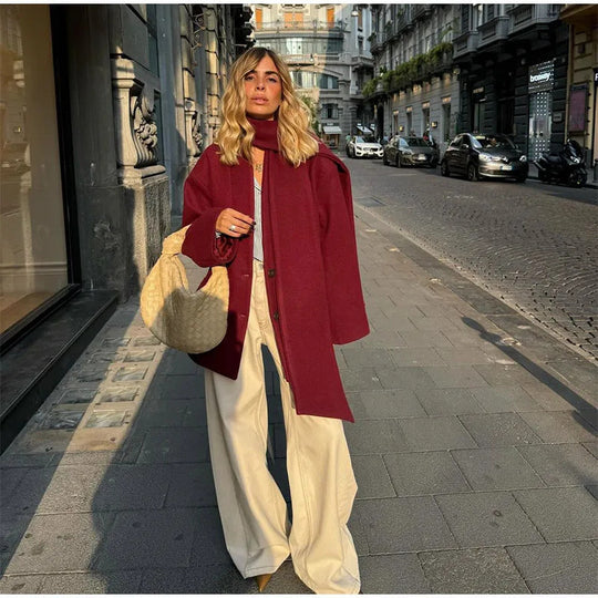 Damen Elegante Oversize-Jacke mit hohem Kragen und Taschen EB
