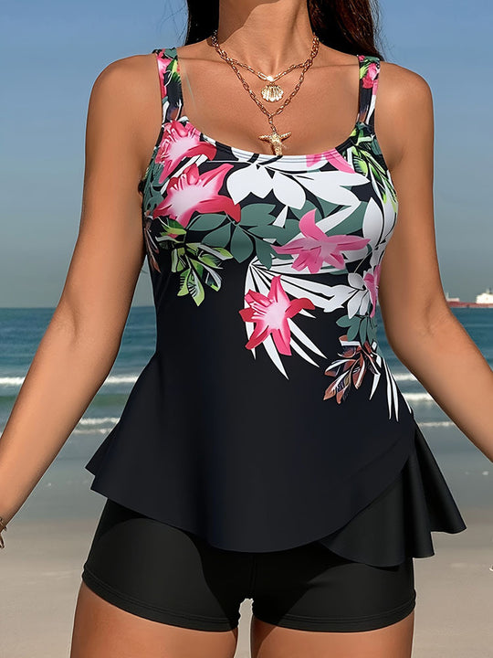 Damen Tankini-Set mit ausgestellt Oberteil und komfortablen Shorts EB