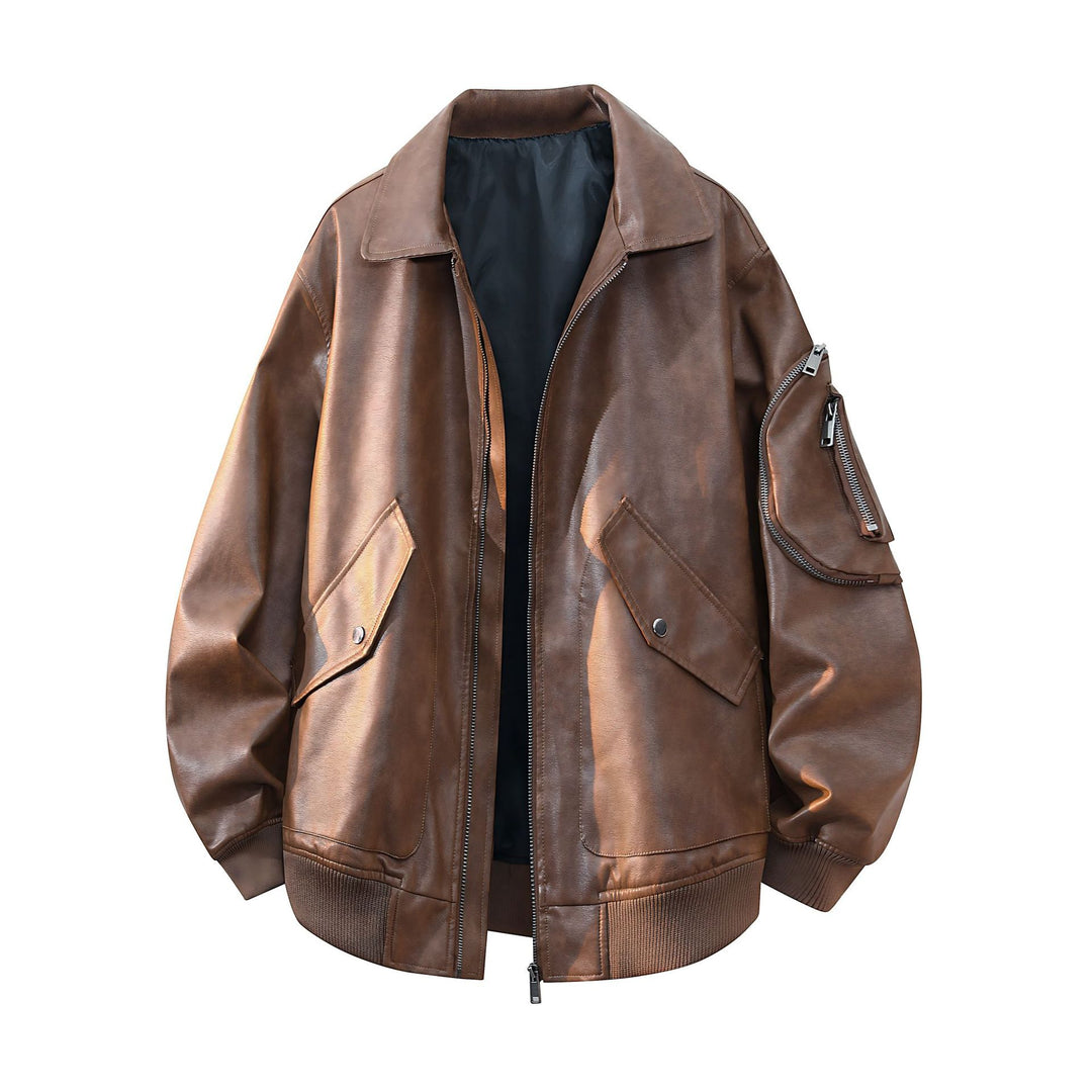 Damen lässige Kunstlederjacke mit praktischen Taschen EB