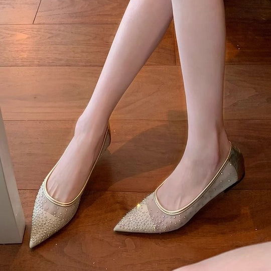Damen Ballerinas mit funkelnden Strassdetails und spitz zulaufendem Design EB