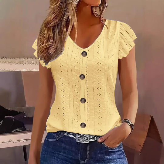 Damen Bluse mit Rüschendetails und Knopfverschluss EB