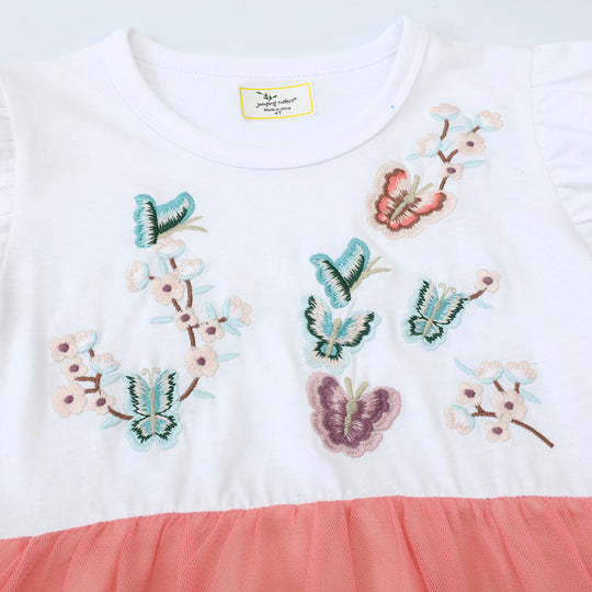 Mädchen Kurzarm Kleid mit floralem Tüllrock EB