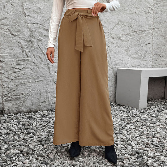 Damen weit geschnittene Hochbundhose mit Bindegürtel EB