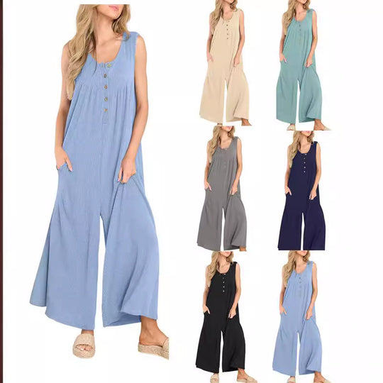 Damen Lässiger Jumpsuit mit Knopf-Details und seitlichen Taschen EB