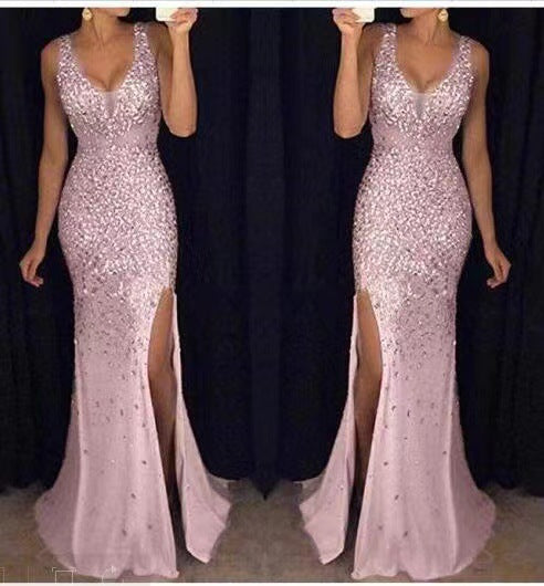 EB | Damen Ärmelloses Ballkleid mit V-Ausschnitt und Beinschlitz