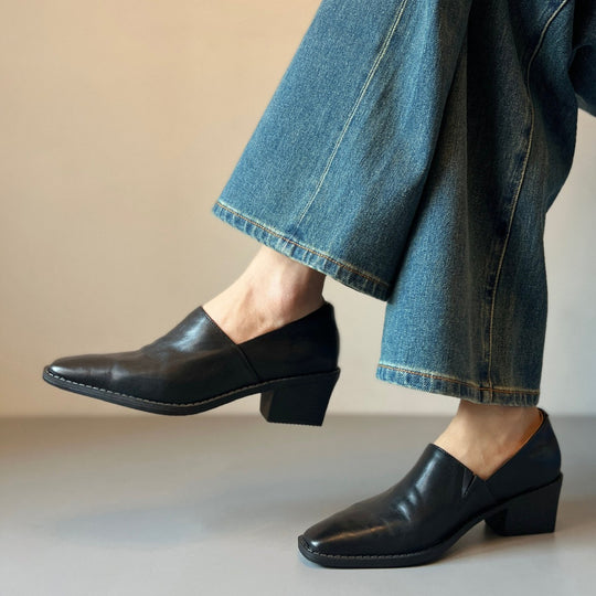 Damen elegante Slipper mit modischem V-Ausschnitt und komfortablem Blockabsatz EB