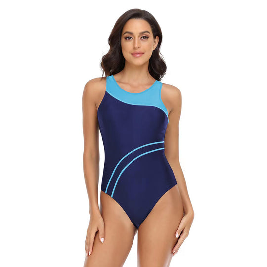 Damen Sportlicher Einteiler Badeanzug mit modischem Farbkontrast EB