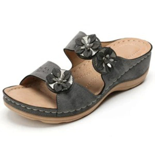 Damen Wedge-Sandalen mit floralen Applikationen und anatomischem Fußbett EB