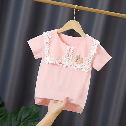 Mädchen T-Shirt mit eleganter Spitzenverzierung EB