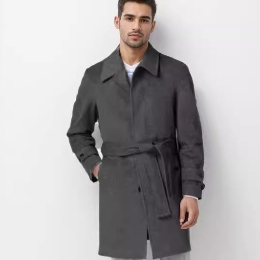 Herren klassischer Trenchcoat mit stilvollem Gürtel und doppelter Knopfreihe EB