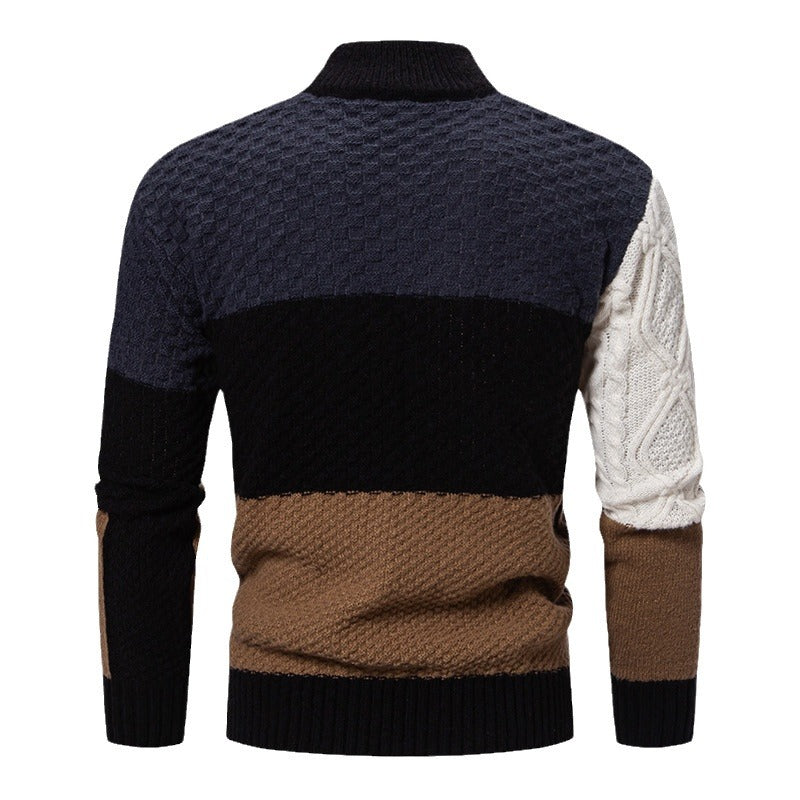 Herren modischer Rollkragenpullover mit modernem Zopfmuster und Farbblockdesign EB
