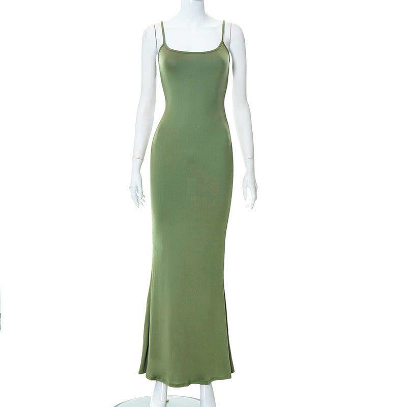 Damen Elegantes Maxikleid mit Spaghettiträgern und fließendem Schnitt EB